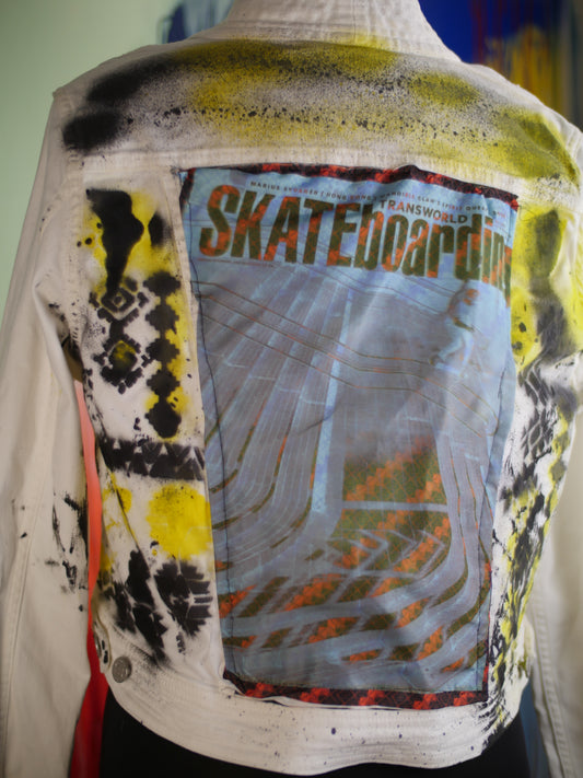 One-of-a-Kind Hand-Painted Custom Skater Denim Jacket – Psychedelic Skateboard Art