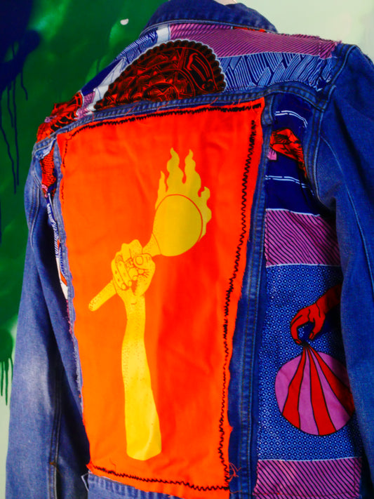 Zeta Fusion Denim Jacket – Latin American Art Meets African Wax Print