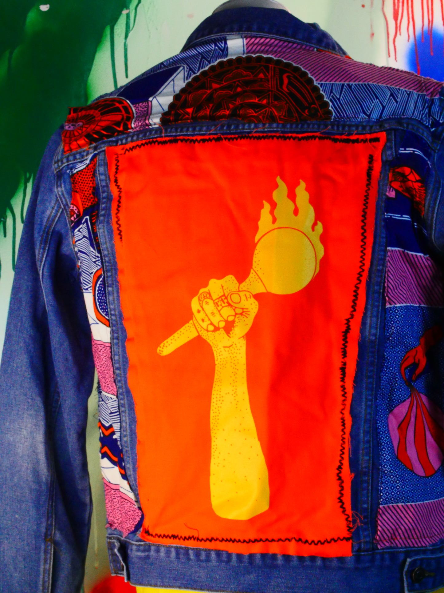 Zeta Fusion Denim Jacket – Latin American Art Meets African Wax Print