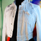 PINK Hand White Denim Jacket with African Fabric & Art Print