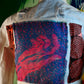 PINK Hand White Denim Jacket with African Fabric & Art Print