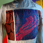 PINK Hand White Denim Jacket with African Fabric & Art Print