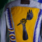 Custom Denim Zeta Jacket with African border and cuffs
